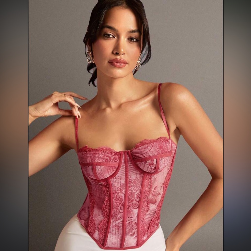 Red Graphic Patterned Corset